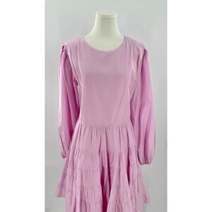 Merlette Arbor Dress Peony Pink Long Sleeve Ruffle Tiered Skirt Medium NWT M